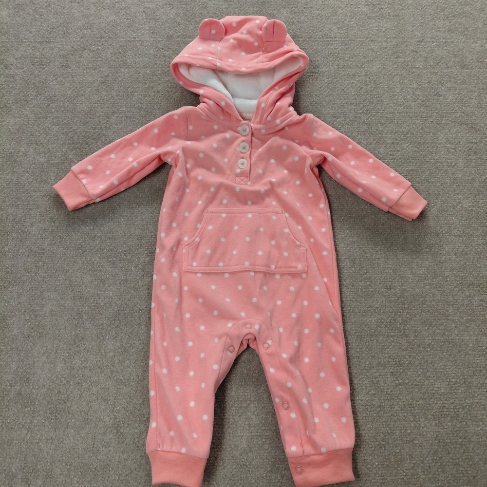 CARTERS Fleece Sleeper Pink All‎ Over Polkadot Print Girls 6 Month Snap Opening